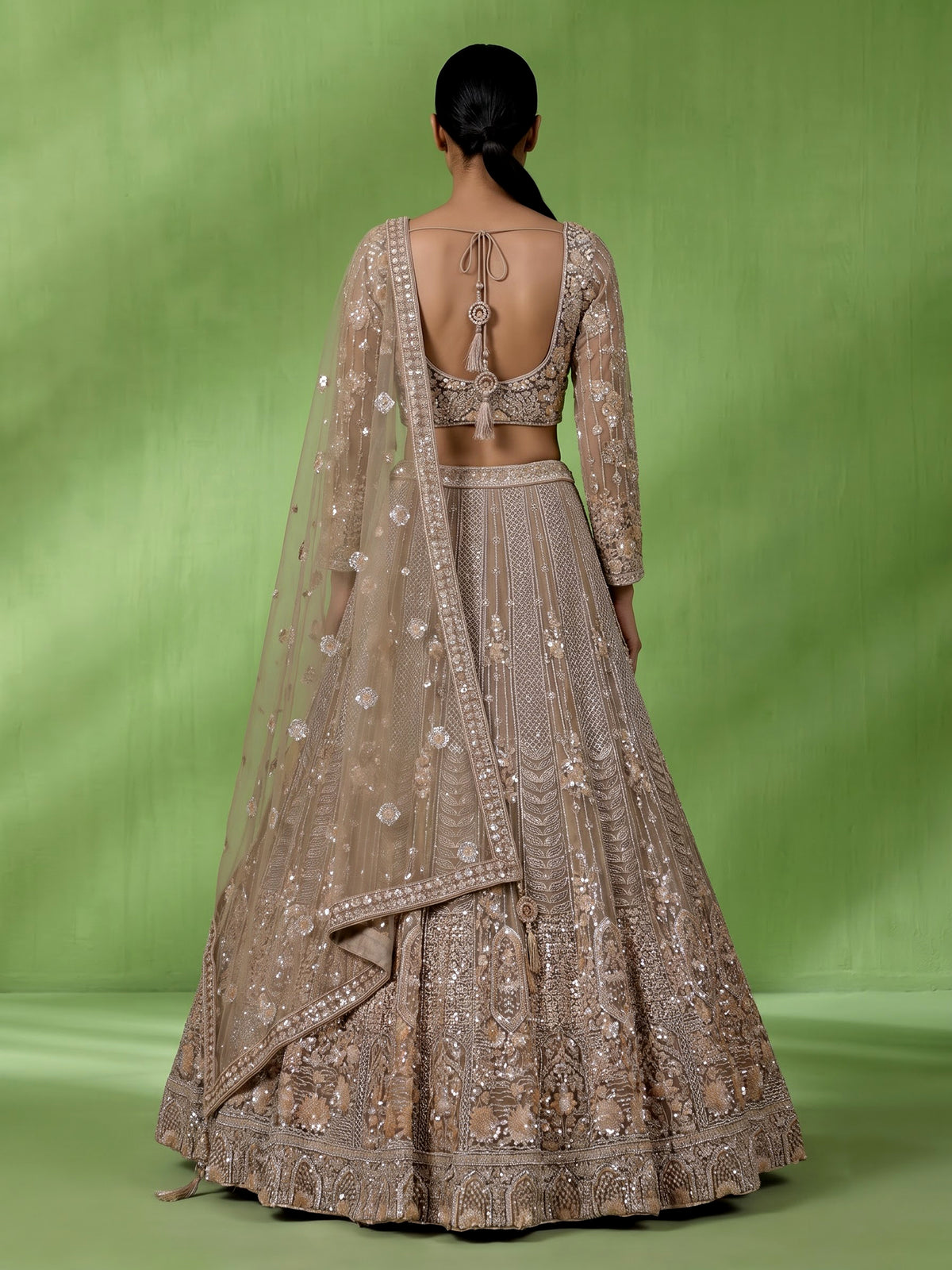 Beige elegant jharokha women lehenga choli with dupatta