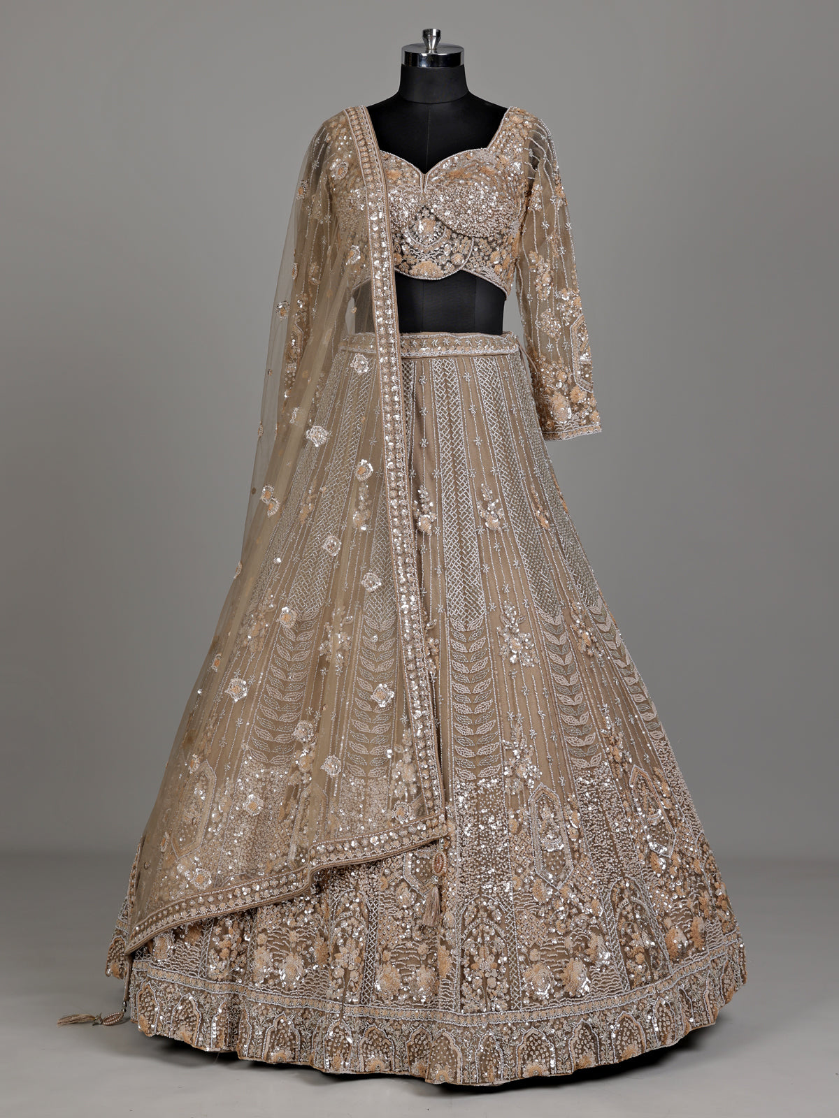 Beige elegant jharokha women lehenga choli with dupatta