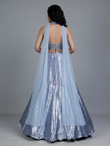 Blue contemporary tissue silk women lehenga choli