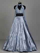 Blue contemporary tissue silk women lehenga choli