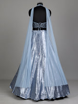 Blue contemporary tissue silk women lehenga choli