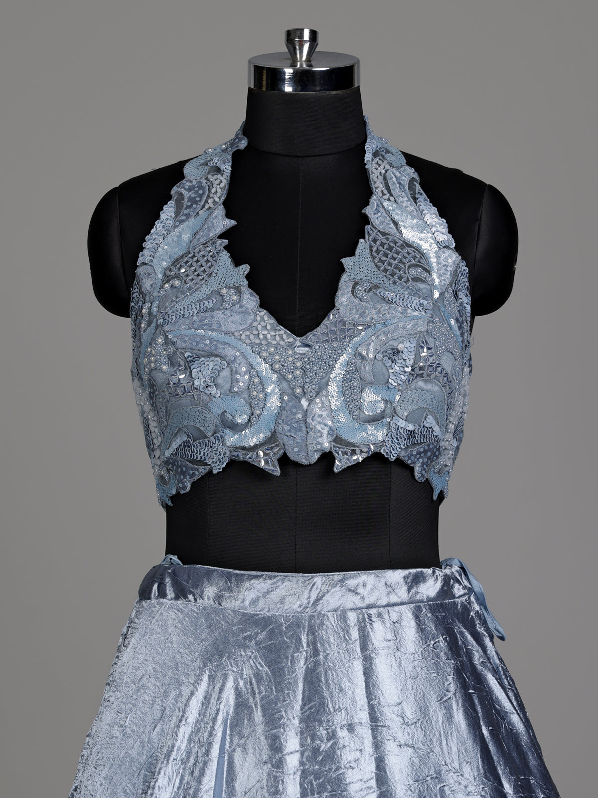 Blue contemporary tissue silk women lehenga choli
