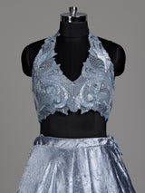 Blue contemporary tissue silk women lehenga choli