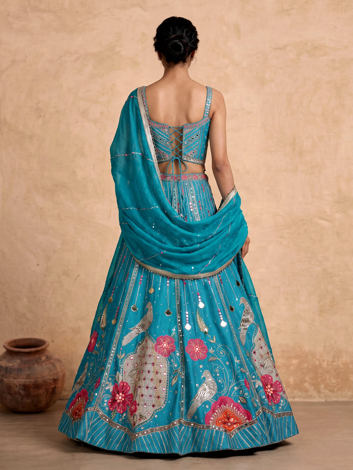 Firozi regal banarasi women lehenga choli with dupatta
