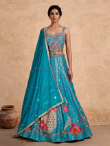 Firozi regal banarasi women lehenga choli with dupatta