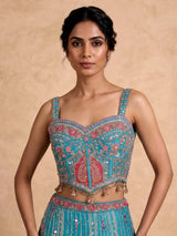 Firozi regal banarasi women lehenga choli with dupatta