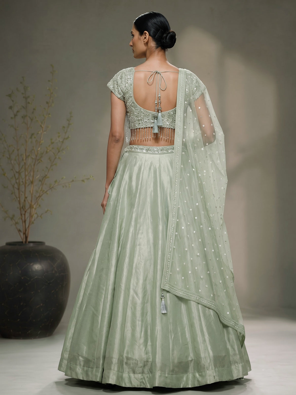 Pista green embellished women lehenga choli with dupatta