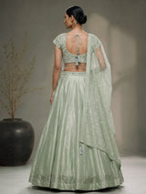 Pista green embellished women lehenga choli with dupatta