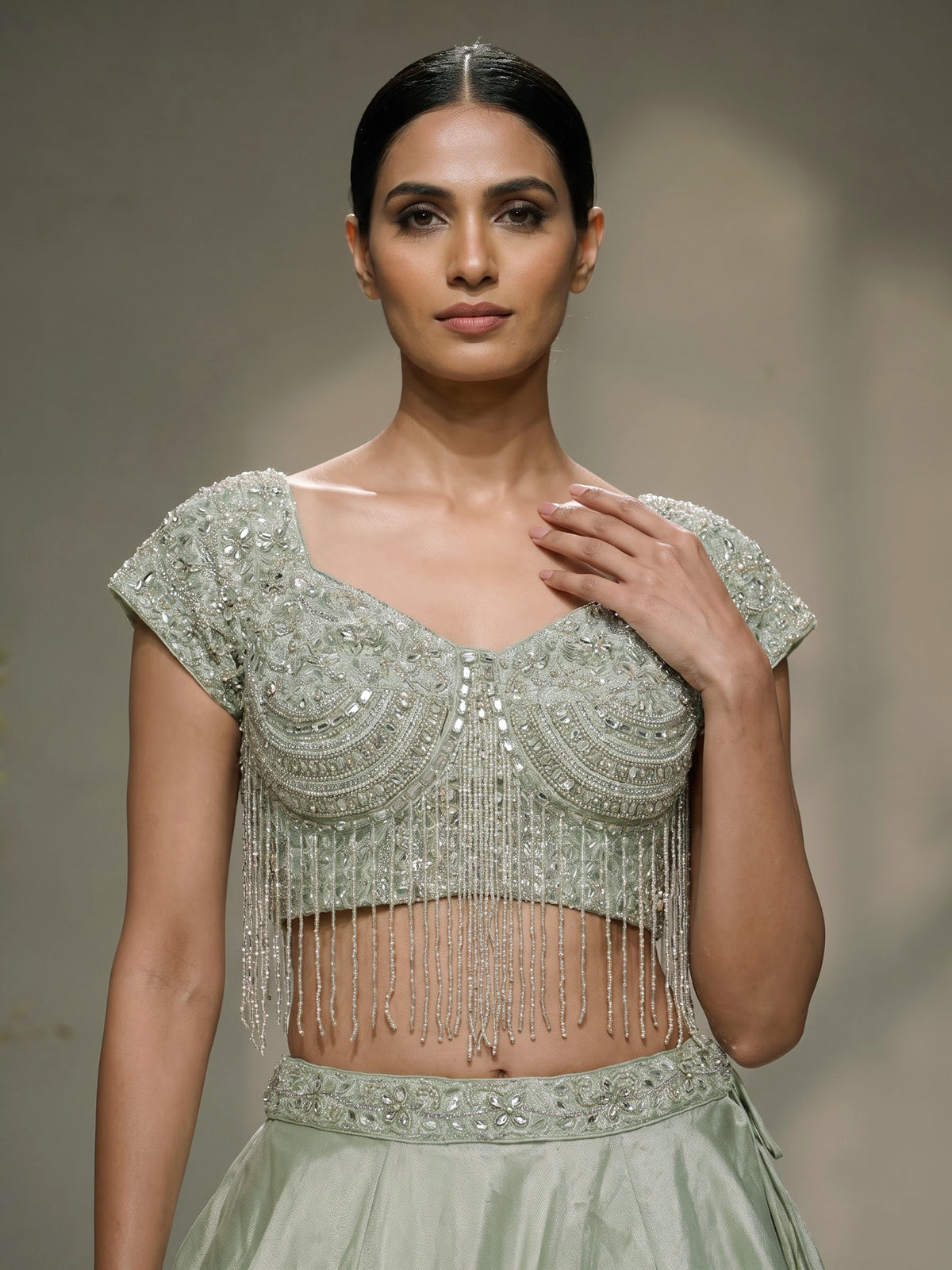 Pista green embellished women lehenga choli with dupatta