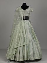 Pista green embellished women lehenga choli with dupatta