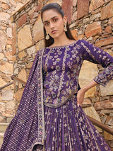 Purple silk lehenga choli with Rajasthani style embellished dupatta
