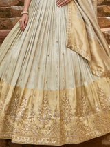 Cream silk lehenga choli with designer shaded embellished dupatta