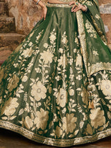 Mehendi green silk lehenga choli with embellished festive dupatta