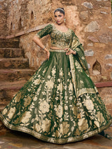 Mehendi green silk lehenga choli with embellished festive dupatta