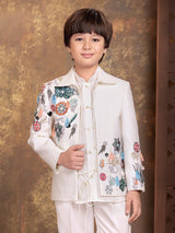 White floral applique boys indo western ensemble