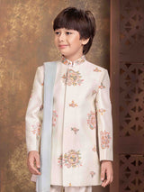 Off white floral rosette boys indo western ensemble