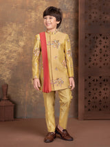 Mustard yellow floral boys indo western outfit