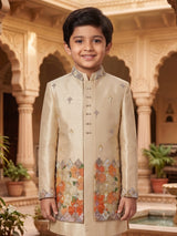 Beige geometric chevron boys indo western outfit