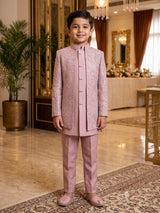 Onion pink embroidered boys indo western ensemble