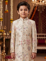 Cream pastel floral boys indo western