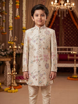 Cream pastel floral boys indo western