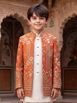 Rust orange mughal boys indo western
