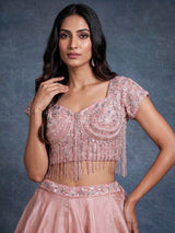 Pink crystal fringe women lehenga choli