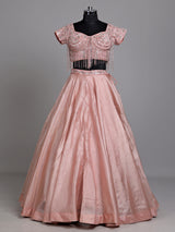 Pink crystal fringe women lehenga choli