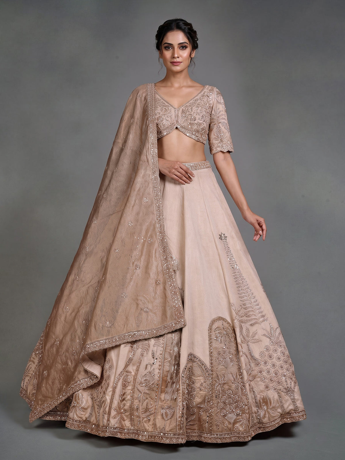Beige Mughal motif women lehenga choli