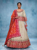 Cream embellished women lehenga choli with dupatta