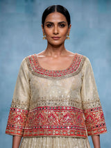 Cream embellished women lehenga choli with dupatta