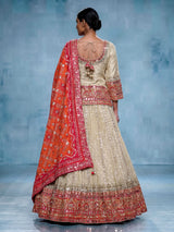 Cream embellished women lehenga choli with dupatta