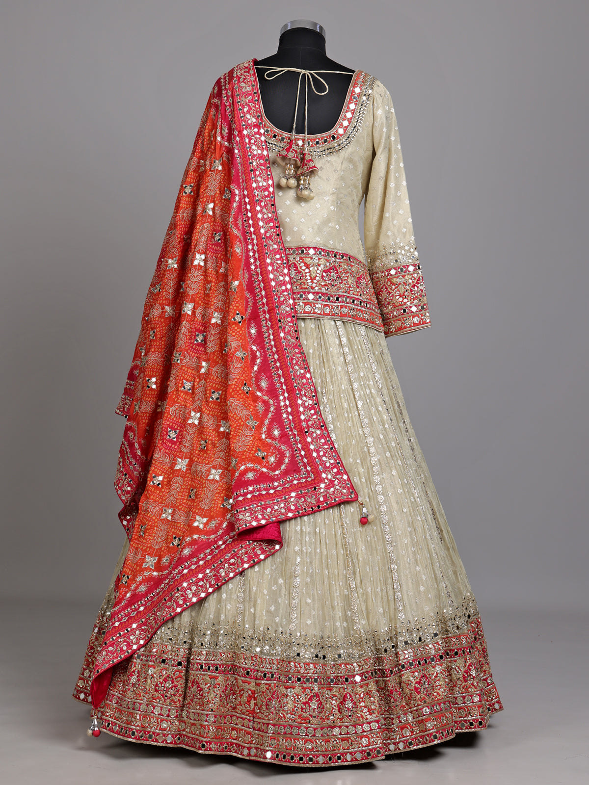 Cream embellished women lehenga choli with dupatta