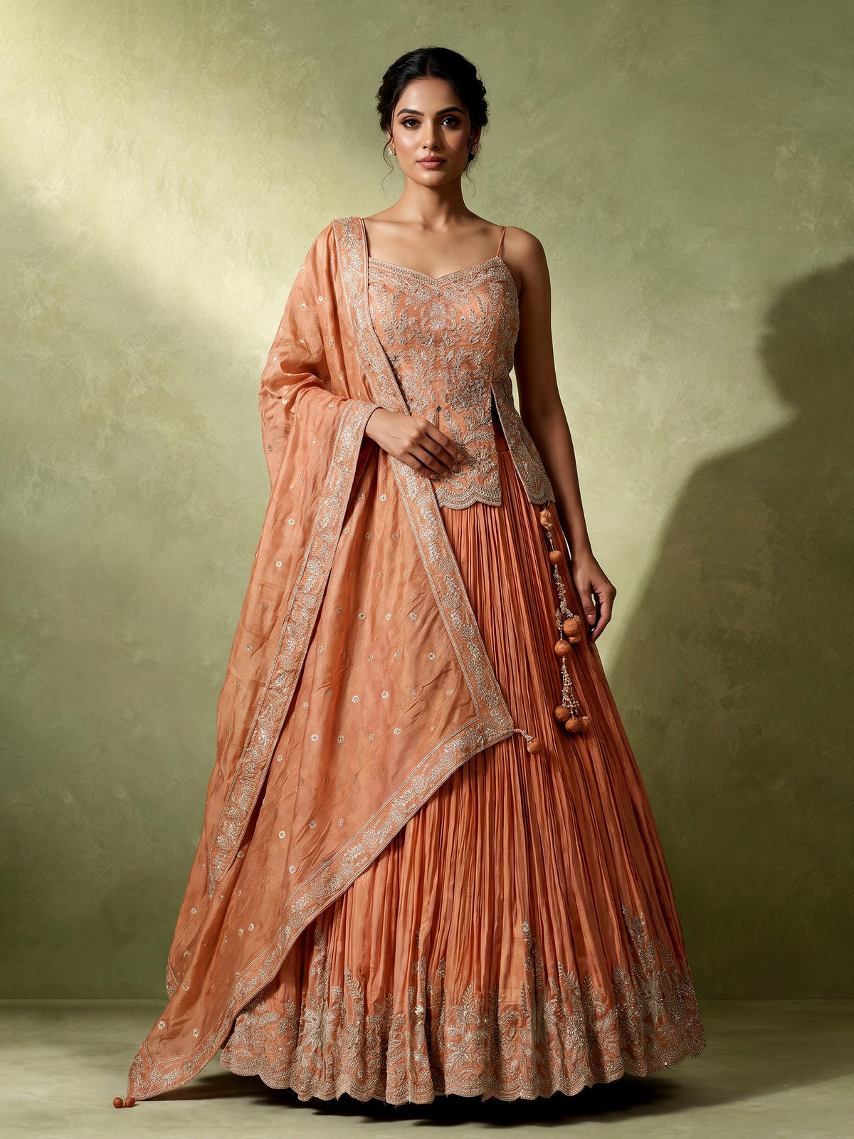 Rust orange ornate women lehenga choli