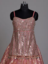 Pink mirror work women lehenga choli
