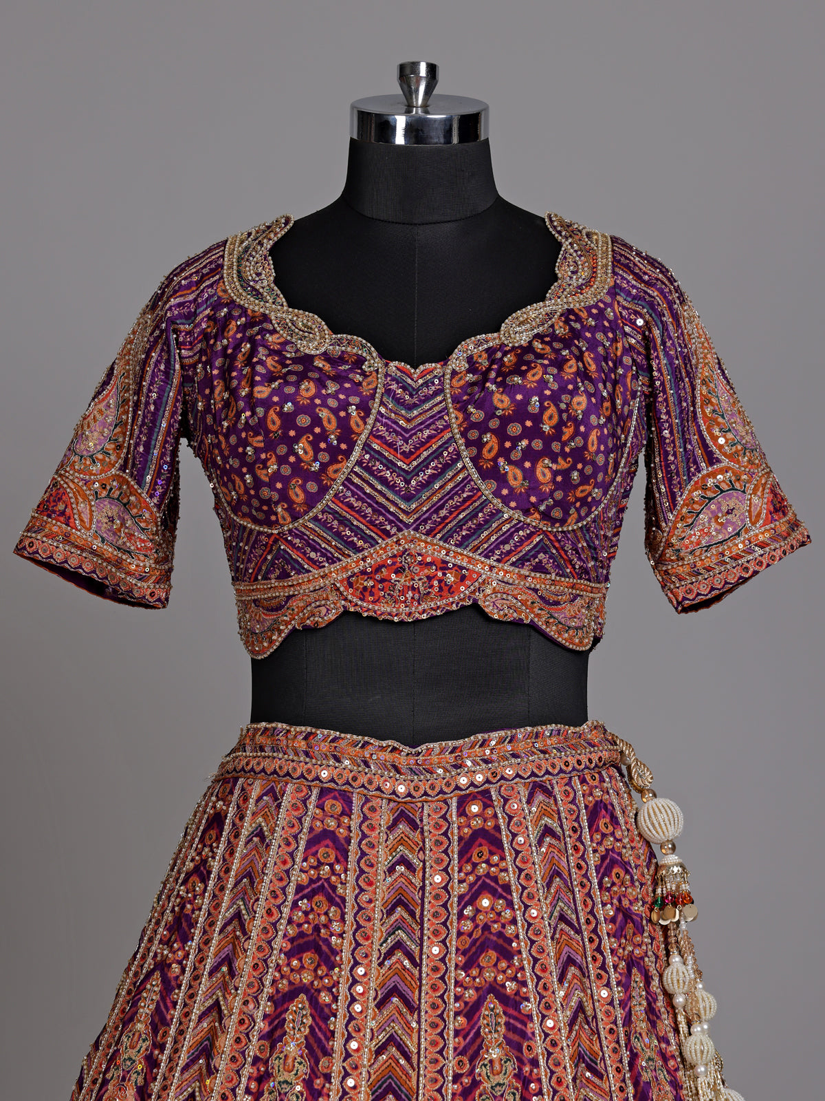 Purple bandhani printed women lehenga choli