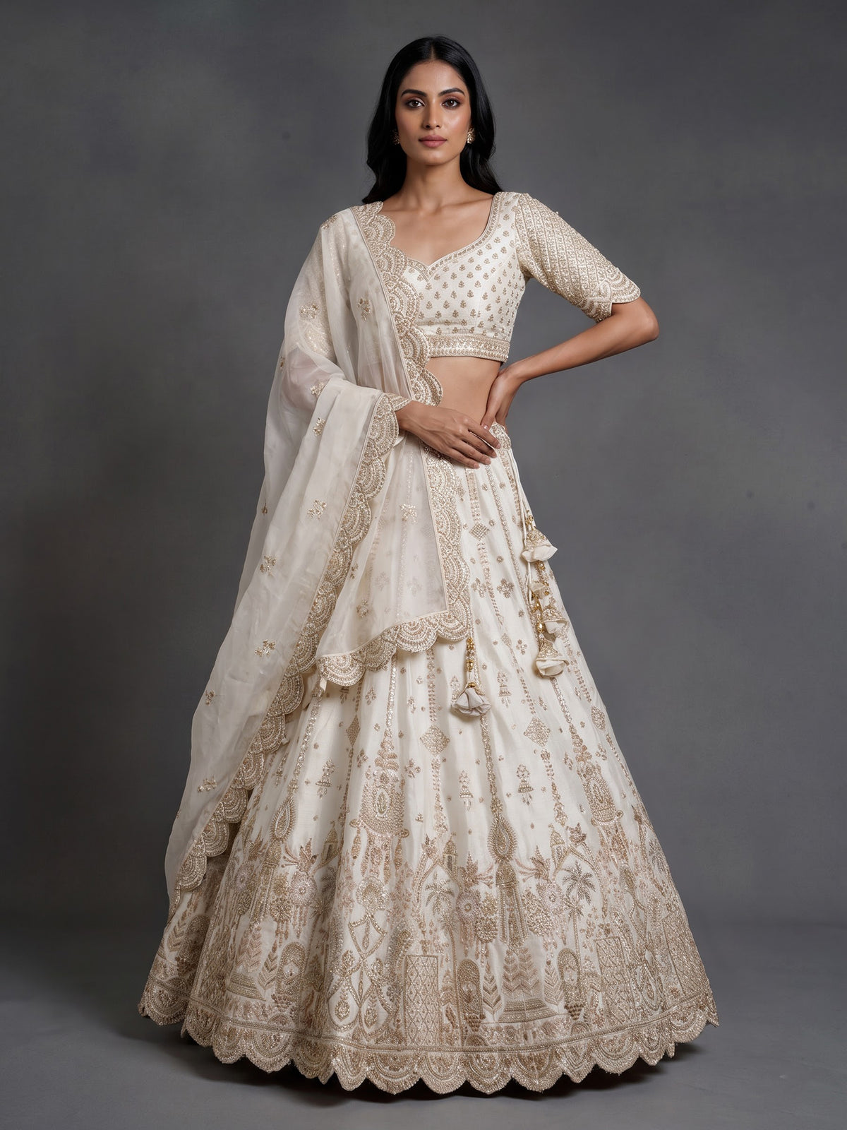 Cream mughal flare women lehenga choli