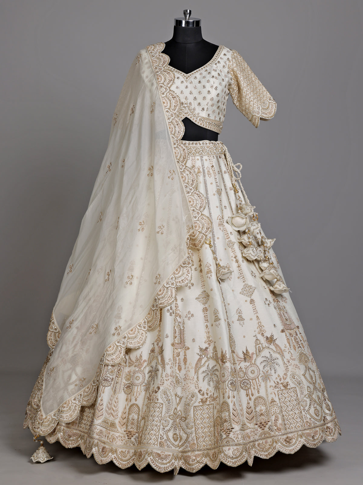 Cream mughal flare women lehenga choli