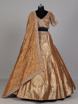 Antique gold banarasi silk lehenga choli with tissue silk dupatta