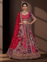 Rani pink purple lehenga choli with embroidered dupatta
