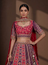 Rani pink purple lehenga choli with embroidered dupatta