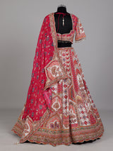 Red ivory lehenga choli with vibrant pink dupatta
