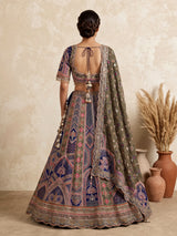 Blue olive lehenga choli with traditional bandhani inspired motifs