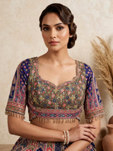 Blue olive lehenga choli with traditional bandhani inspired motifs