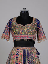 Blue olive lehenga choli with traditional bandhani inspired motifs