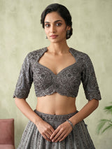 Silver grey lehenga choli with midnight blue dupatta