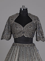 Silver grey lehenga choli with midnight blue dupatta