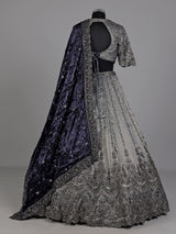 Silver grey lehenga choli with midnight blue dupatta
