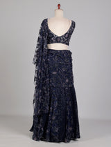 Midnight navy lehenga choli with pre-draped sheer dupatta