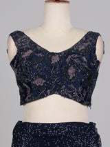 Midnight navy lehenga choli with pre-draped sheer dupatta